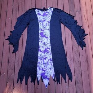 Witch Halloween Costume Dress Spider Webs, Purple Tie Tye, Crushed Velvet - OSFM